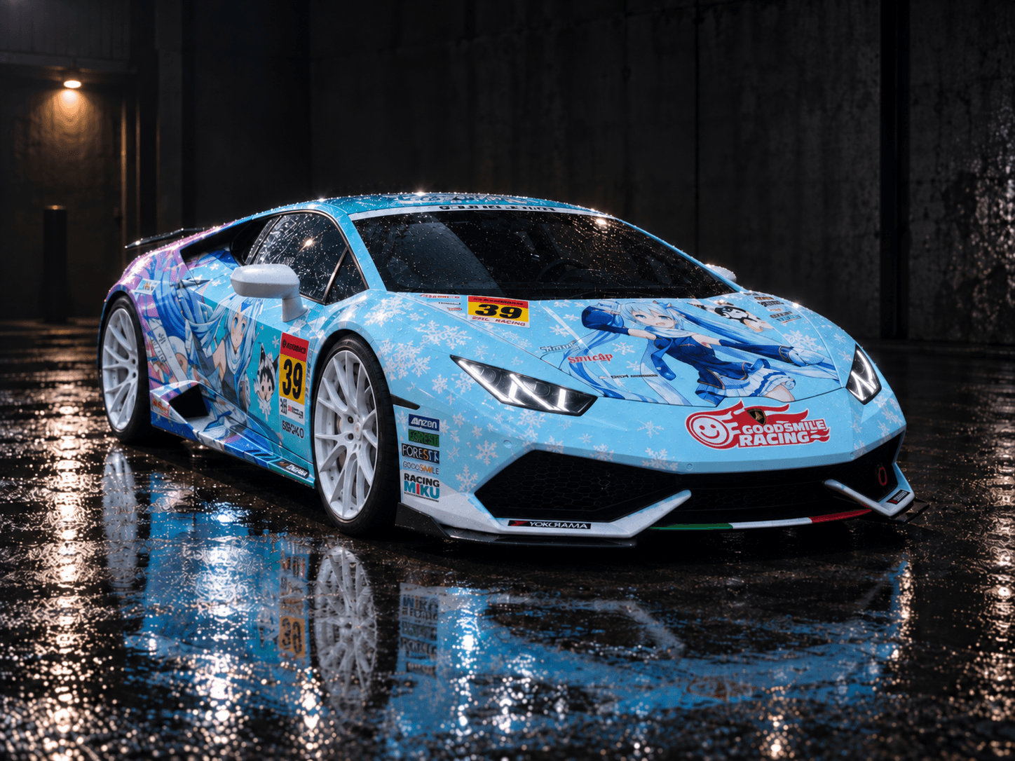 Lamborghini Huracán with full custom printed racing livery wrap and sponsor graphics
