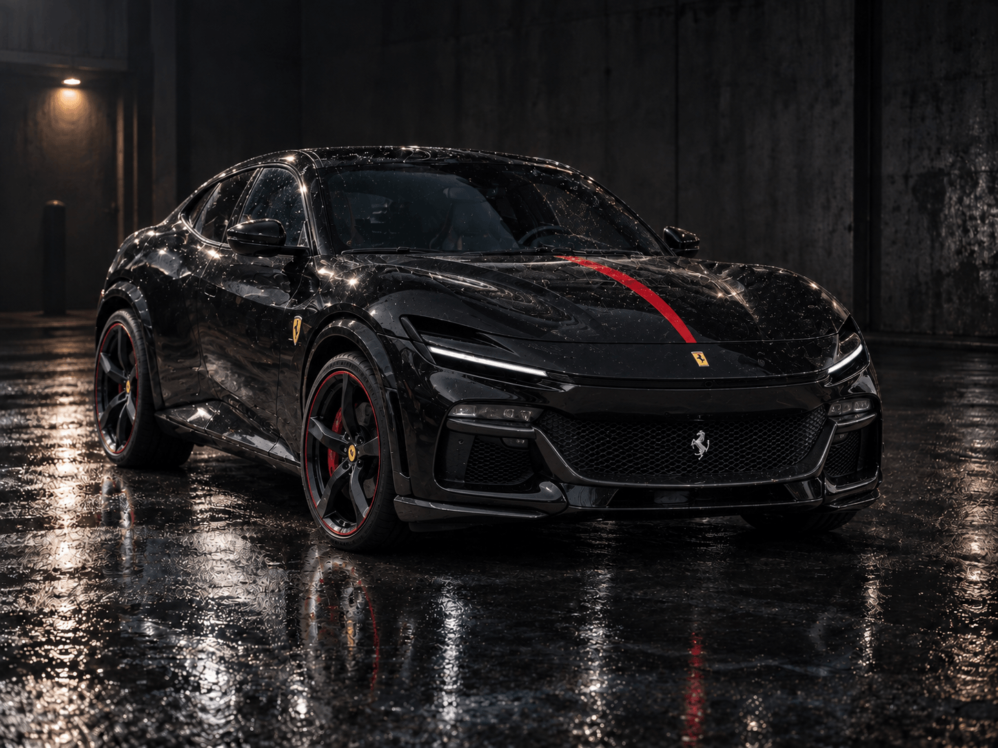 Black Ferrari Purosangue with full-body paint protection film installed by Flawda Wraps