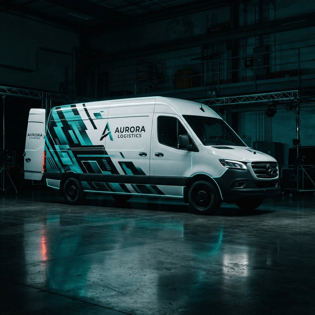 Commercial van with branded fleet wrap graphics in the Flawda Wraps Orlando studio